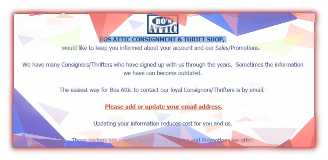 Email Update Update your Email Promotion